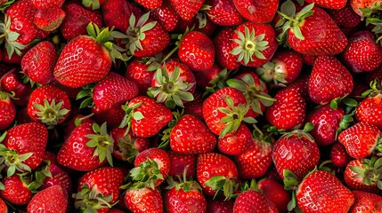 a background filled with ripe, red strawberries, showcasing a close-up texture of a luscious pile of these juicy fruits. SEAMLESS PATTERN
