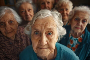 Old female friends looking at the camera
