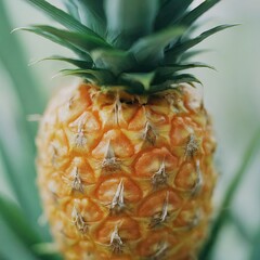 Closeup photo of a alive pineapple macro 35mm close up film still photography natural light