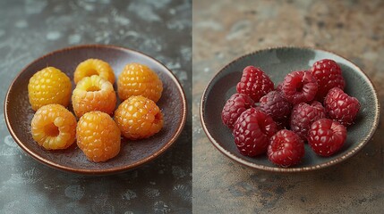  Raspberries in bowls on tables