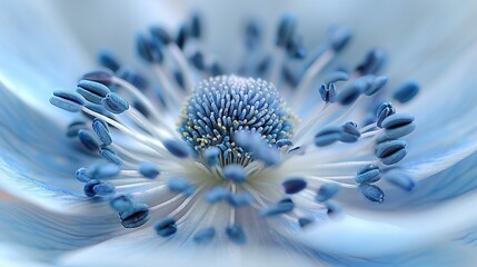   Close-up of a blue flower with a white center and blue petals on the outside of the center of the flower
