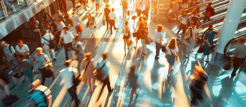 people walking around in a blur