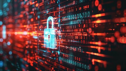 Obraz premium Cyber security concept. digital padlock on abstract cyber security with binary code