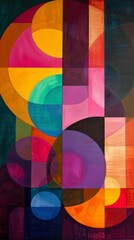 Obraz premium Colorful geometric abstract art with overlapping circles and textured panels