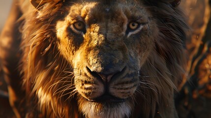 Fototapeta premium Awe Inspiring Gaze of a Majestic Lion in the Wilderness