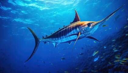 Obraz premium Giant Marlin fish in the ocean, beautiful view of marlin fish in the blue ocean