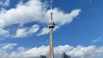 Naklejka premium CN Tower Toronto Canada the most iconic building in the city - TORONTO, CANADA - APRIL 17, 2024