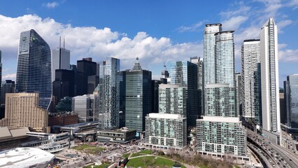 Naklejka premium The high-rise office buildings in Toronto Canada aerial view - TORONTO, CANADA - APRIL 17, 2024