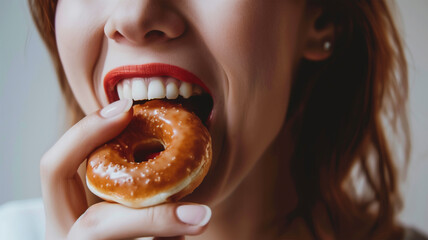 ドーナツを食べる女性の口元