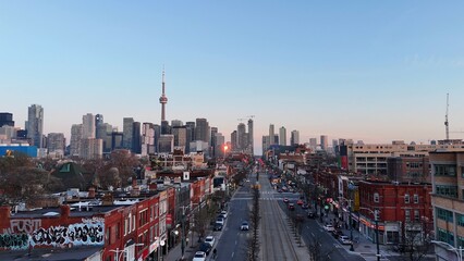 Naklejka premium The skyline of Toronto Canada with its iconic CN Tower aerial view - TORONTO, CANADA - APRIL 17, 2024