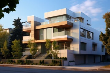 Elegant contemporary house against a sunset sky, showcasing exterior design