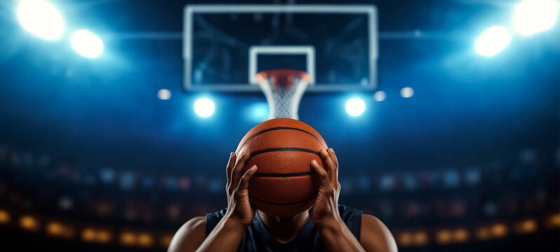 Basketball player throwing a free throw toward basket. Basketball Player Dribbling. Close Up.
