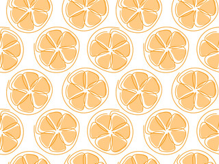 Orange circle slice seamless pattern. Doodle colored abstract citrus tropical fruit background. Template for lemonade juice packaging wallpaper