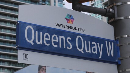 Naklejka premium Queens Quay at the waterfront of Toronto along lake Ontario - TORONTO, CANADA - APRIL 15, 2024