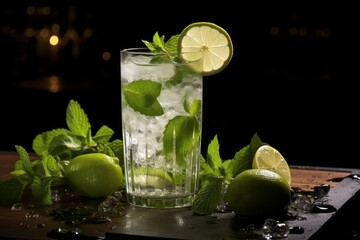 Tantalizing Fresh mojito green drink. Summer ice bar. Generate Ai