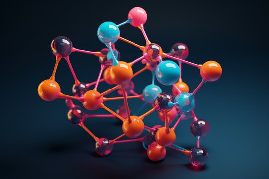 3d illustration of a vibrant molecular model, representing scientific concepts on a moody backdrop