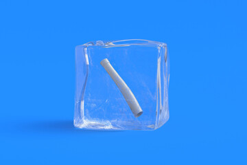 Plastic pipe in ice cube. 3d illustration