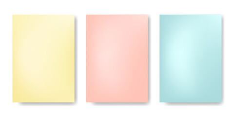 Set of gradients mesh covers. Abstract blurred mixed colors. Yellow Pink Blue background. Brochure, poster, banner, flyer, postcard template