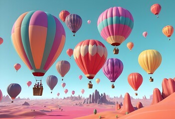 Obraz premium colorful hot air balloons against isolated color background abstract balloon art poster