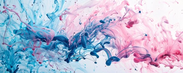 Vivid swirls of blue and pink ink in water