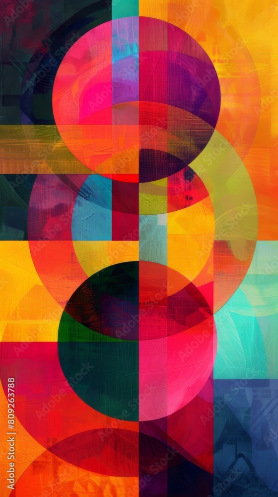Aufkleber Abstract geometric composition with vibrant overlapping circles and squares