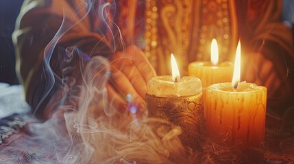 fortune teller woman with fire. selective focus