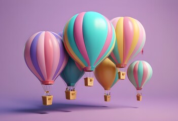 colorful hot air balloons against isolated color background abstract balloon art poster