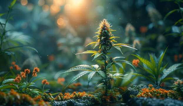 Beautiful plant with orange flowers in the forest