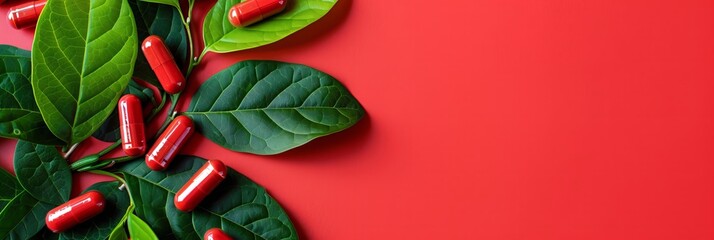 A red leaf with red pills on it