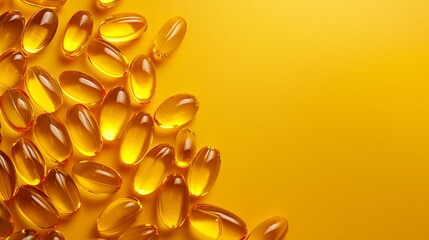 A yellow background with a bunch of small yellow pills on it. The pills are arranged in a way that they look like they are in a row - Powered by Adobe