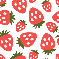 Strawberry seamless pattern flat style. Summer texture for kids textile and wallpaper. Colorful cute pattern with berries on a white background. Design for textile, scrapbooking.