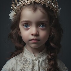 Fototapeta premium Portrait of a beautiful little girl in a wreath of flowers