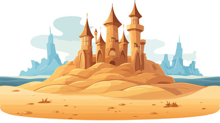 Sand castle cartoon 2d flat cartoon vactor illustra