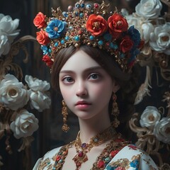 Portrait of a beautiful young woman in a crown of flowers. Beauty, fashion.