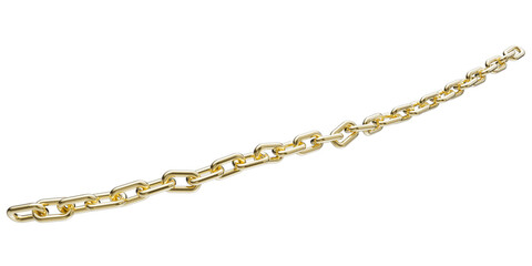 Golden chain isolated on a transparent background. 3D render of yellow metal chain.