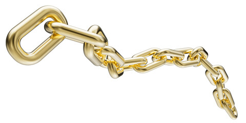 Fototapeta premium Golden chain isolated on a transparent background. 3D render of yellow metal chain.