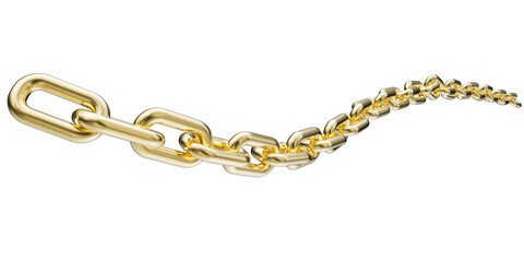Golden chain isolated on a transparent background. 3D render of yellow metal chain.