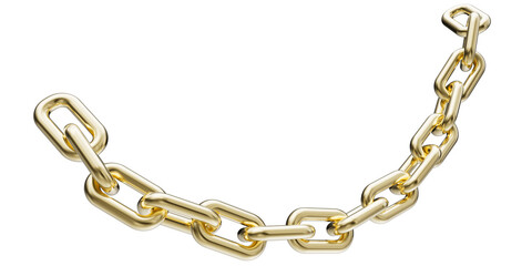Obraz premium Golden chain isolated on a transparent background. 3D render of yellow metal chain.