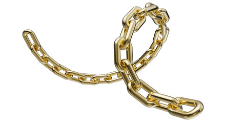 Golden chain isolated on a transparent background. 3D render of yellow metal chain.