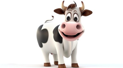 3D cartoon cow on a white background