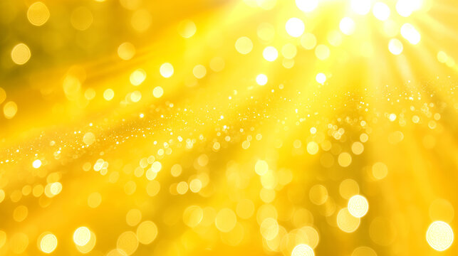 Sunny yellow overlay background with light leaks and sun rays, copy space. Sunshine bright art design in warm color.