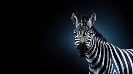 Obraz premium Stunning Portrait of a Zebra Against a Dark Blue Background for Dramatic Effect