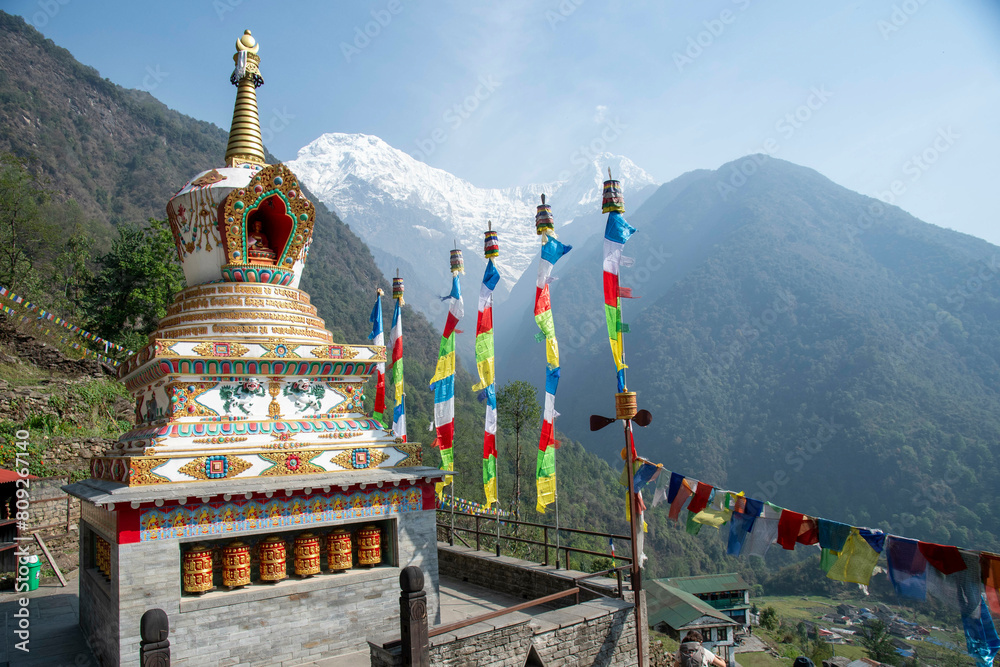 Wall mural buddhist stupa on the way to annapurna