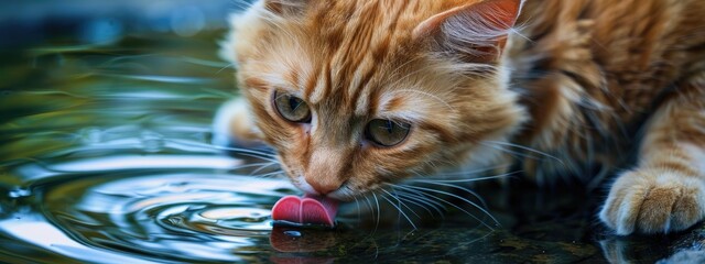 cat drinking water close-up. selective focus