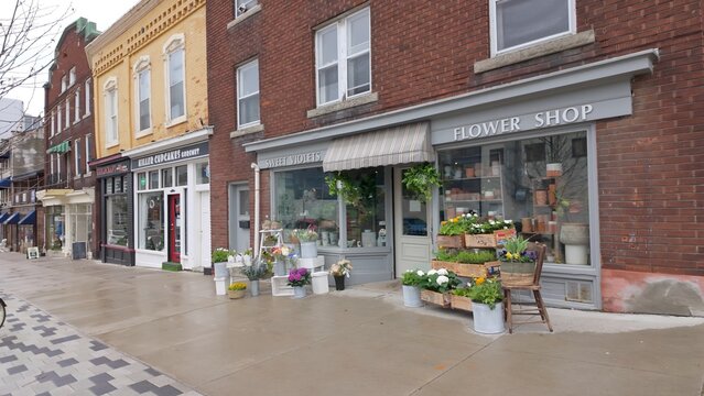 Small shops in the town of Guelph Ontario - GUELPH, ONTARIO - APRIL 13, 2024