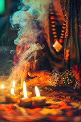 fortune teller woman with fire. selective focus