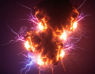 cloud lightning and fire explosion