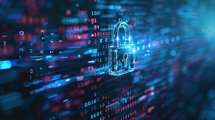 Fototapeta premium Cyber security concept. digital padlock on abstract cyber security with binary code