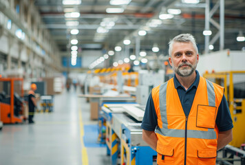 Portrait of mature man in high visibility vest in factory