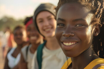 Fototapeta premium A group of young people are smiling and posing for a picture